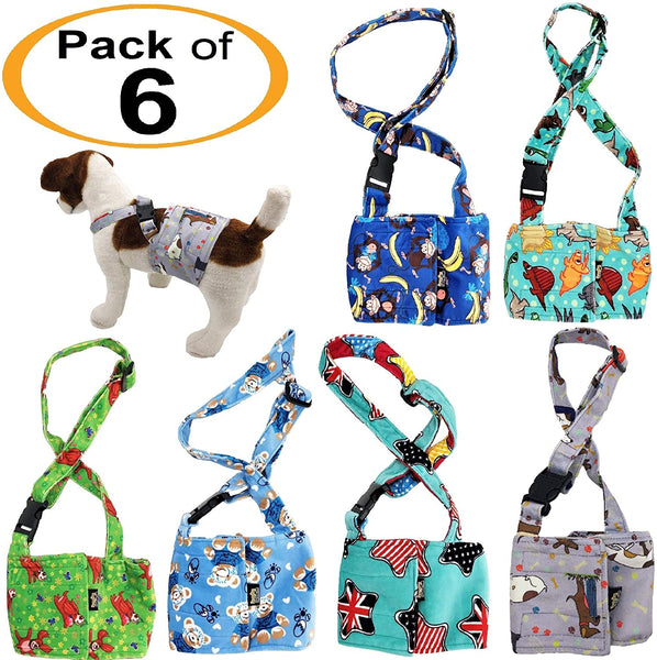 Pack of 6 Fleece Dog Belly Band Diaper Male Wrap Washable Reusable With Suspenders
