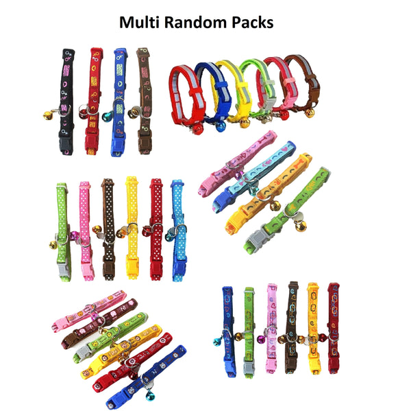 Cat Dog Puppy  Multi Pack Random Colors Nylon Collar Bell Plastic Buckle Small Pet Neck 7" -11"