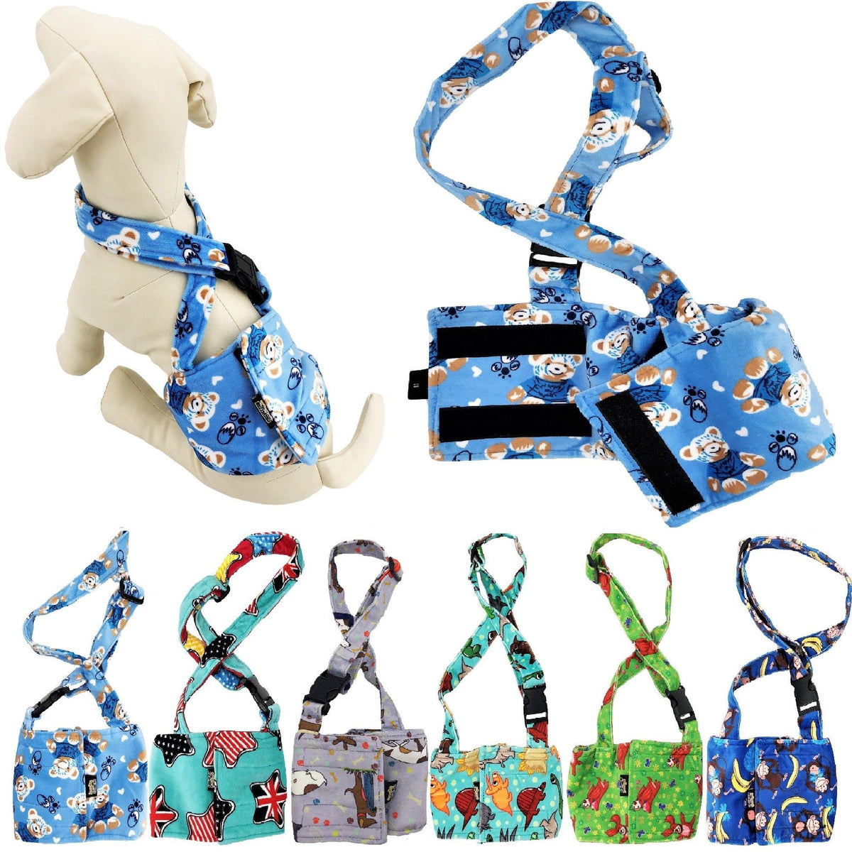 Dog belly clearance band with suspenders