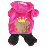 Warm Soft Fleece Winter Dog Jumpsuit Coat Pants One Piece Hoodie Yellow Crown - FunnyDogClothes