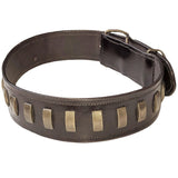 Genuine Real Leather Heavy Duty Dog Collar For Medium Large Pet Rivet Bronze - FunnyDogClothes