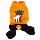Warm Soft Dog Puppy Coat Pants Jumpsuit Pajamas Overall Fleece Orange - FunnyDogClothes