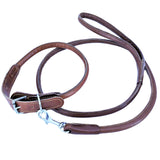Genuine Real Leather Dog Collar with Leash 4 Ft Round Rolled Medium Large Pets Brown - FunnyDogClothes