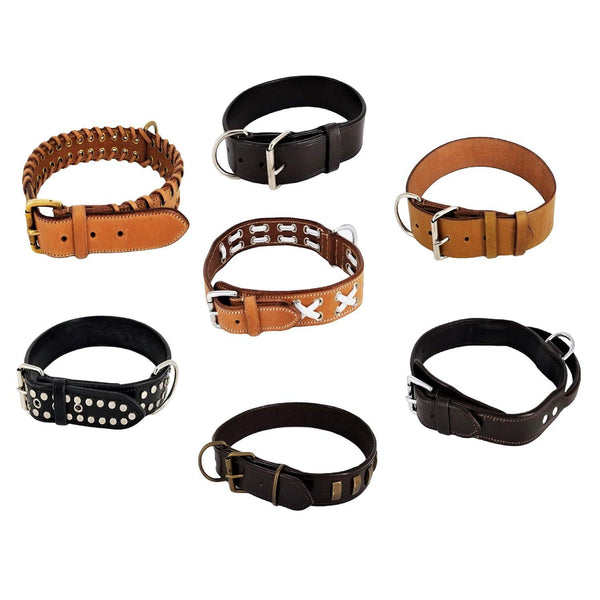 Genuine Real Strong Leather Heavy Duty Durable Collar Big Large Dog - FunnyDogClothes
