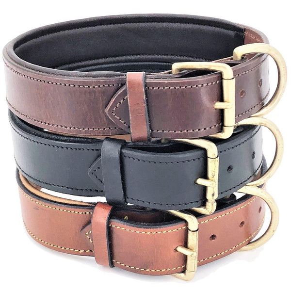Genuine Real Leather Dog Collar 1.5" Width Padded Heavy Duty Medium Large Pet - FunnyDogClothes