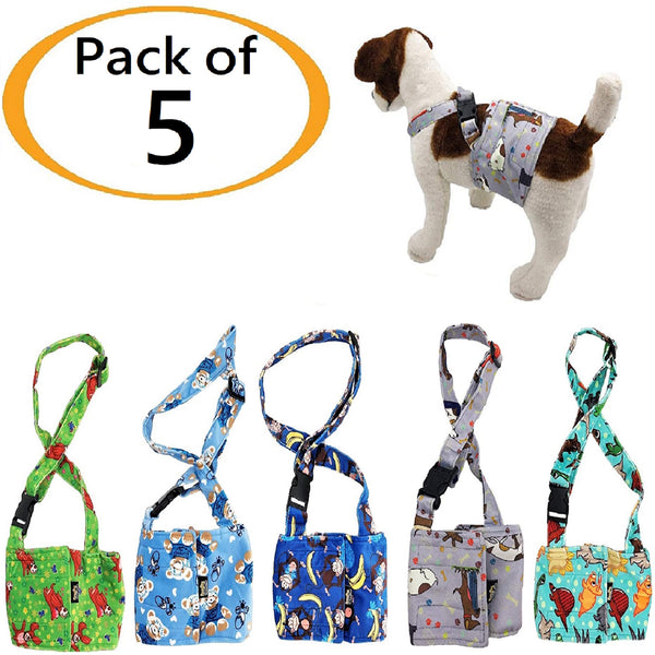 Pack of 5 Fleece Dog Belly Band Diaper Male Wrap Washable Reusable With Suspenders