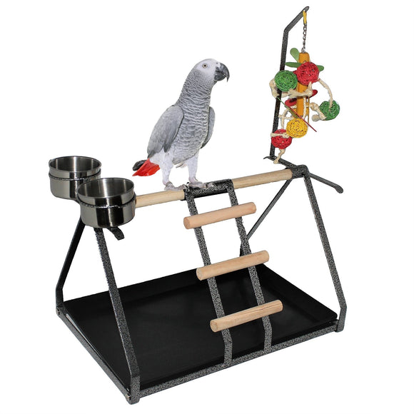 Parrot Bird Perch Table Top Stand Metal Wood 17.5