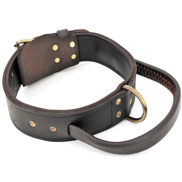Genuine Real Leather Dog Collar with Handle 1.7