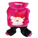 Warm Soft Fleece Winter Dog Jumpsuit Coat Pants One Piece Hoodie Red Bow - FunnyDogClothes