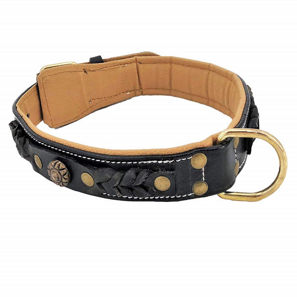 Genuine Leather Dog Collar Handmade Metal Buckle for Medium Large Pet - FunnyDogClothes