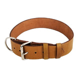 Genuine Real Strong Leather Heavy Duty Durable Collar Big Large Dog Light Brown - FunnyDogClothes