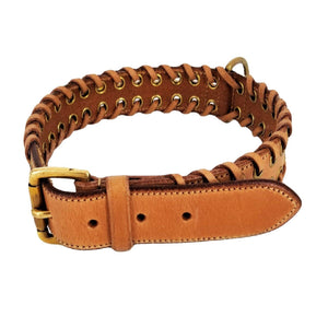 Genuine Real Strong Leather Heavy Duty Durable Collar Big Large Dog - FunnyDogClothes
