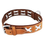 Genuine Real Strong Leather Heavy Duty Durable Collar Big Large Dog Light Brown White Lace - FunnyDogClothes