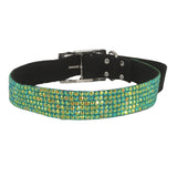 Puppy Dog Pet Soft Collar 6 Rows Rhinestone Crystal Diamond Green Multicolor - FunnyDogClothes