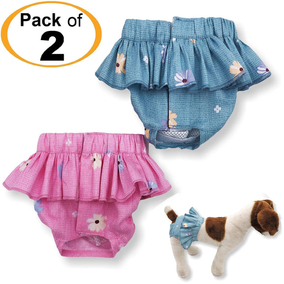 Pack - 2 Colors Dog Cat Diapers Female Skirt Ruffles For Small Dog 100% Cotton - FunnyDogClothes